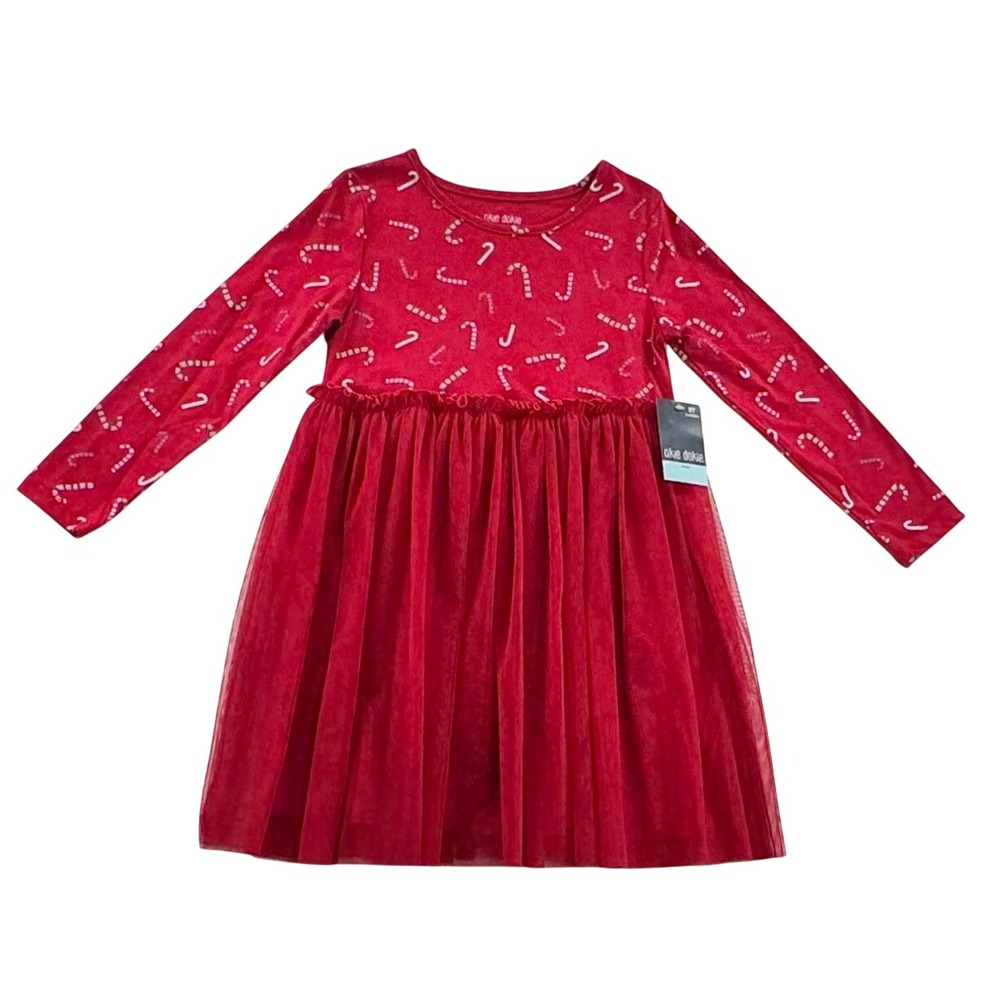 Okie Dokie Girls 5T Christmas Dress Red Candy Cane Tutu Long Sleeve